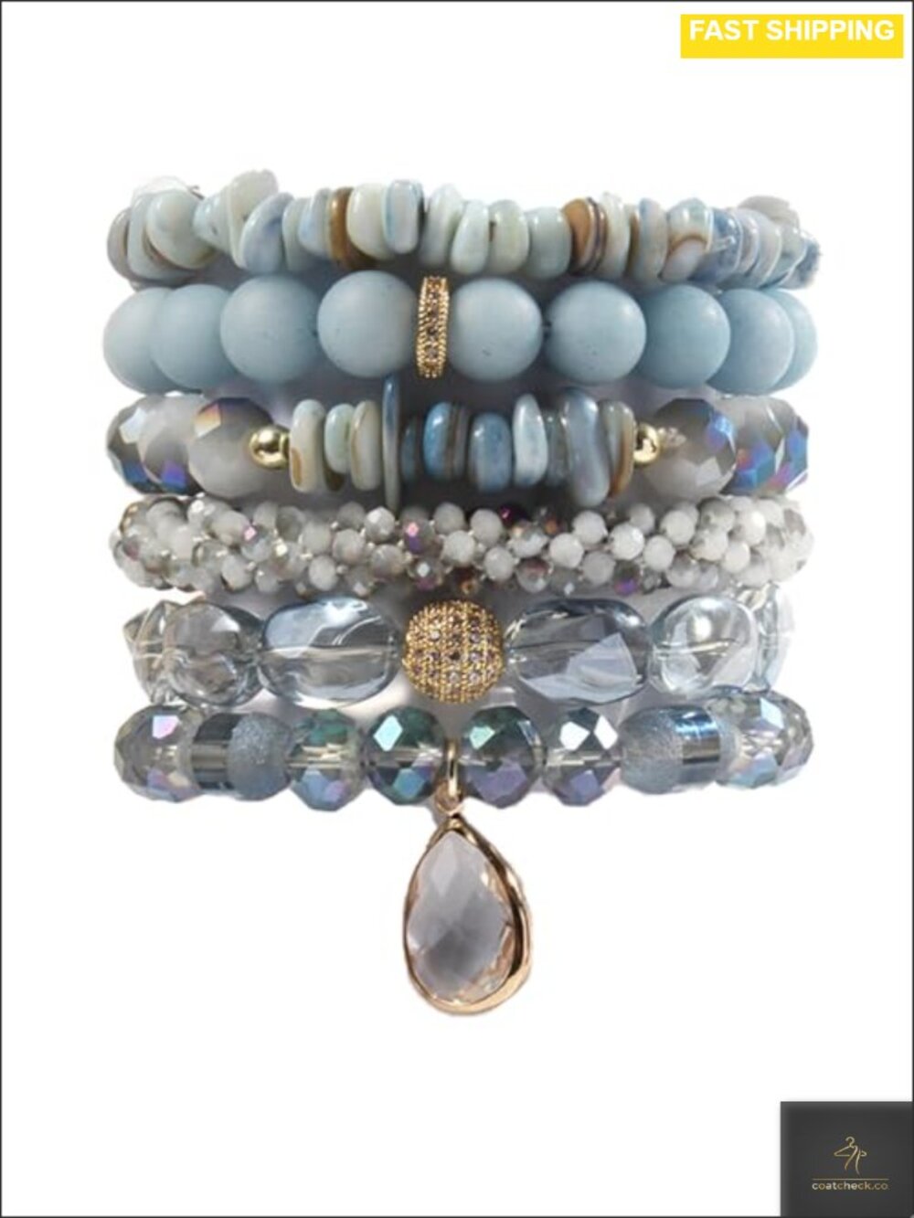 Boho Beaded Bracelet Set 6pc Natural Stone Stretch Stackable Layers